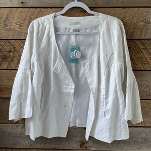 Tweeds Women's Sz 14 White Linen Blend 3/4 Sleeve Button Front Blazer Jacket VTG